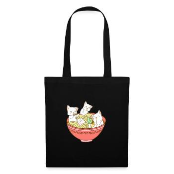 Kawaii Anime Cat Japanese Ramen Noodles - Cute - Tote Bag - black - Front