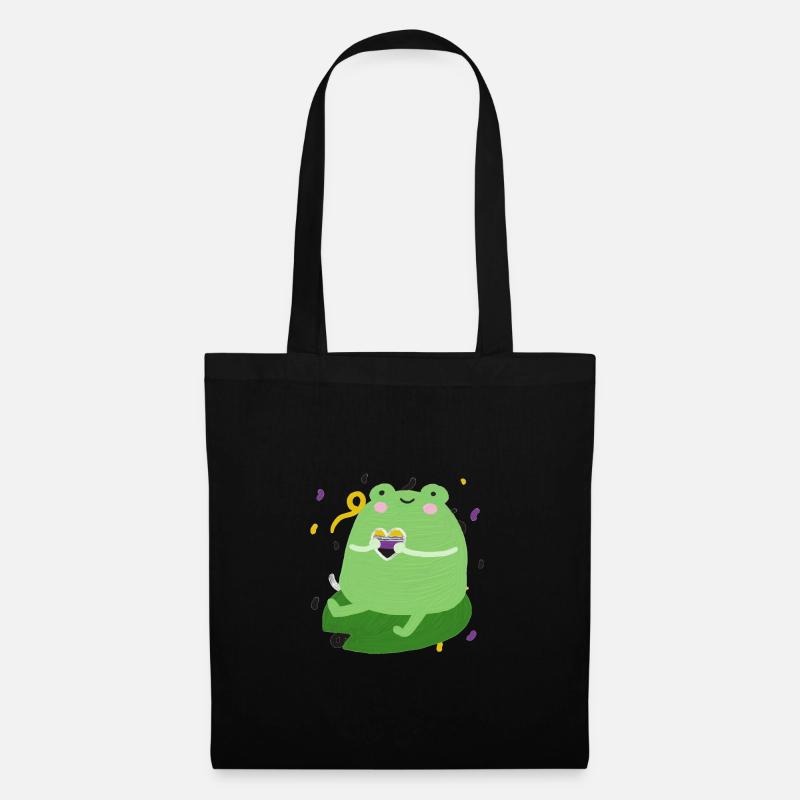 Sweet frog with non-binary pride flag colors - Tote Bag - black