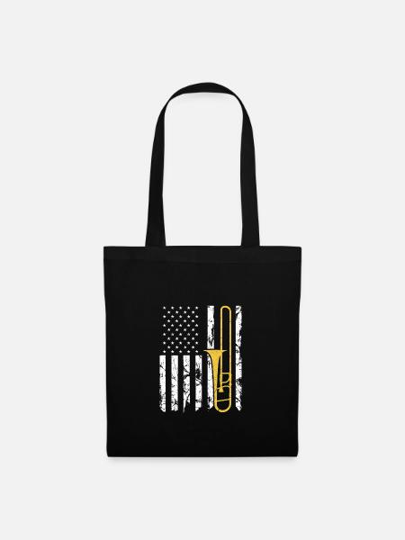 Trombone Instrument American Flag, Patriotic - Stoffbeutel - Schwarz