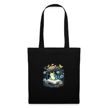 Cottagecore Aesthetic Mushroom Frog Reading Book - Stoffbeutel - Schwarz - Vorne