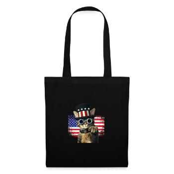 steampunk Katze mit USA Flagge - Stoffbeutel - Schwarz - Vorne
