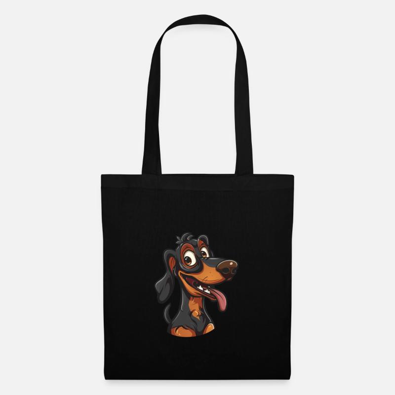Dackel | Dachshund | Cartoon Artwork - Stoffbeutel - Schwarz
