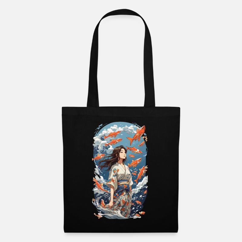 Japanische Ästhetik Kimono Koi Mädchen Design - Stoffbeutel - Schwarz