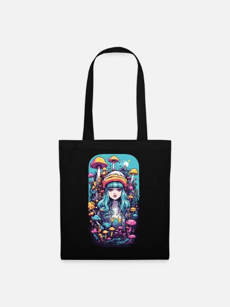 Festival Fantasie Psychedelic Goa Pilz Girl - Stoffbeutel - Schwarz