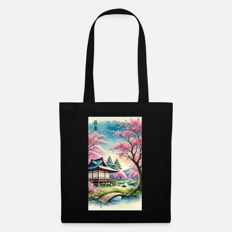 Japan Kirchenblüten Otaku Design - Stoffbeutel - Schwarz