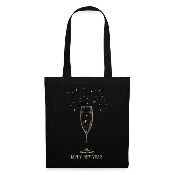 Sektglas mit Sternen und Neujahrsgruß. - Stoffbeutel - Schwarz - Vorne