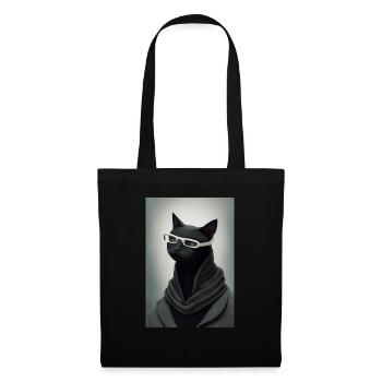 Schwarze Katze Mensch Brille - Stoffbeutel - Schwarz - Vorne