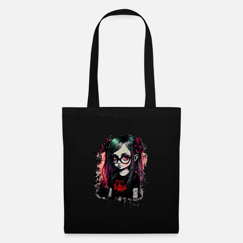 Kleines Mädchen mit Brille im Gothic - Stil - Stoffbeutel - Schwarz