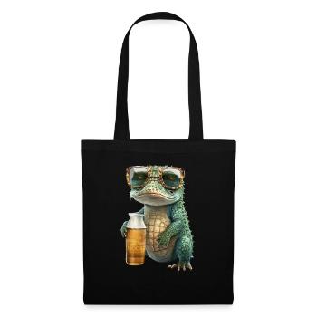 Cool crocodile in sunglasses drinking beer - Tote Bag - black - Front