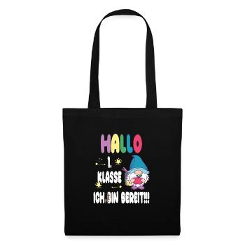lustiges T-Shirt für den Schulstart - Hallo - Stoffbeutel - Schwarz - Vorne