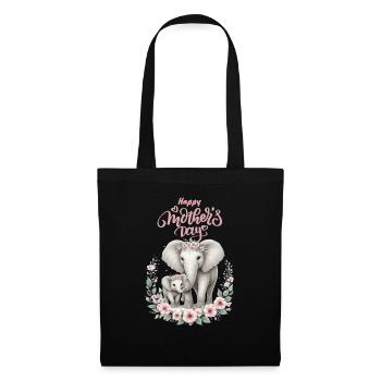 Mother's Love Elephant & Calf Floral Wreath - Stoffbeutel - Schwarz - Vorne