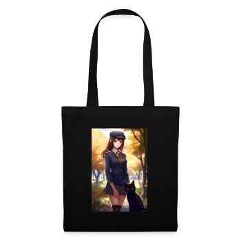 Anime Mädchen Manga Katze Geschenk - Stoffbeutel - Schwarz - Vorne