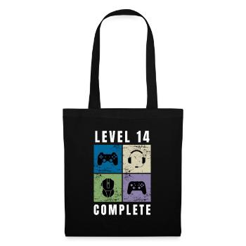 Level 14 Complete 14. Geburtstag Retro Gaming - Stoffbeutel - Schwarz - Vorne