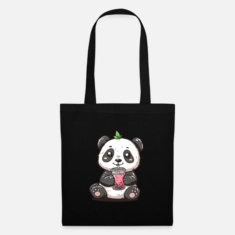 Niedlicher Panda mit Tee - Stoffbeutel - Schwarz