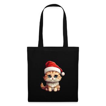 Weihnachtspfote: Niedliche Katze mit Mütze 2 - Stoffbeutel - Schwarz - Vorne