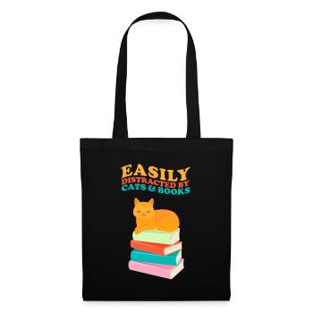 Facilement distrait par les chats et les livres Bücher Katze - Sac en tissu - noir - Devant