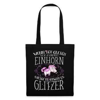 Einhorn - Glitzer - Stoffbeutel - Schwarz - Vorne