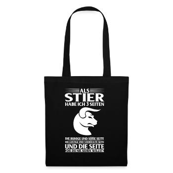 Als STIER habe ich 3 Seiten... Sternzeichen - Stoffbeutel - Schwarz - Vorne
