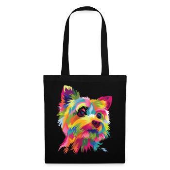 Popart Comic Hund Yorkshire Terrier Yorkie - Stoffbeutel - Schwarz - Vorne