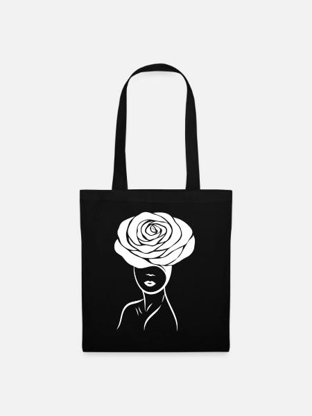 Girl / Lady with flower (rose) on her head - Tote Bag - black