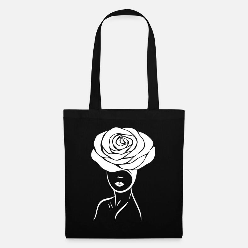 Mädchen / Lady mit Blume (Rose) auf dem Kopf - Stoffbeutel - Schwarz
