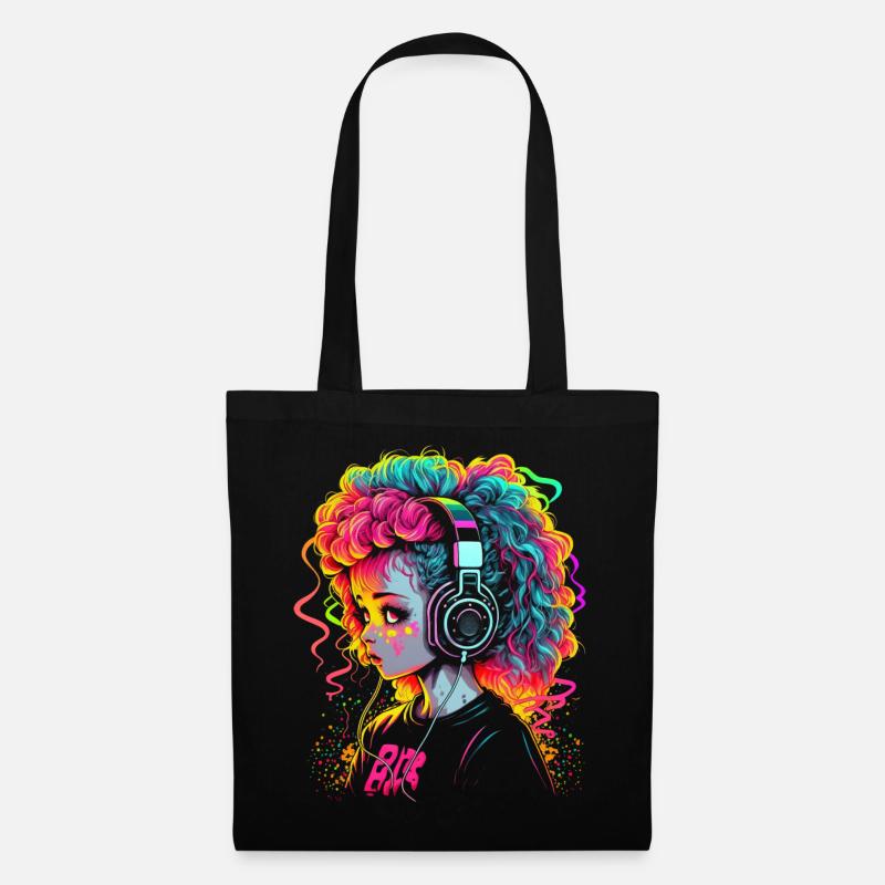 Cute Girl With Headphones - Stoffbeutel - Schwarz