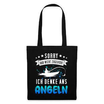 Lustiges Angler Design - Funny Fischer Motiv - Stoffbeutel - Schwarz - Vorne