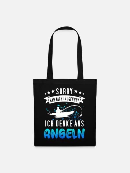 Lustiges Angler Design - Funny Fischer Motiv - Stoffbeutel - Schwarz