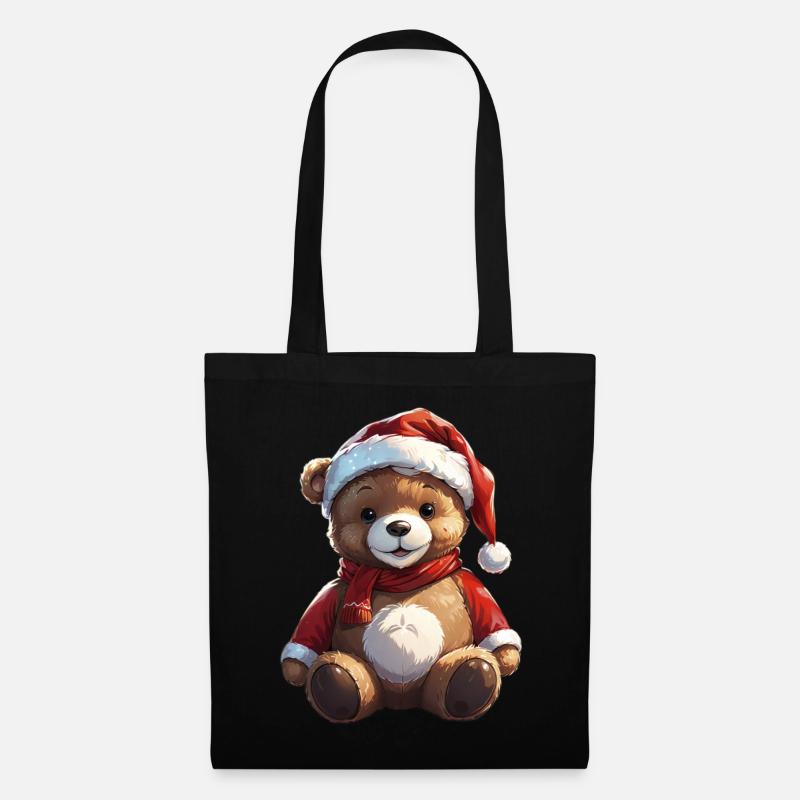 Weihnachten süsser Teddybär Weihnachtsmütze - Stoffbeutel - Schwarz