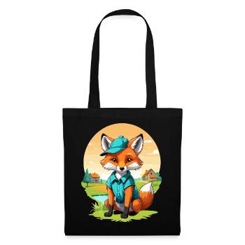 Fuchs mit Mütze - Stoffbeutel - Schwarz - Vorne