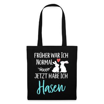 Früher war ich normal jetzt habe ich Hasen Spruch - Stoffbeutel - Schwarz - Vorne