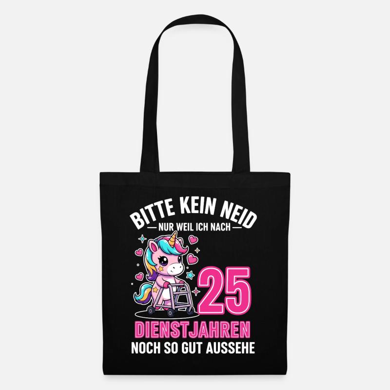 25 Jahre Dienstjubiläum – Bitte Kein Neid Einhorn - Stoffbeutel - Schwarz