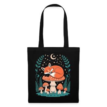 Whimsical Fox Sleeping on Mushroom - Tote Bag - black - Front