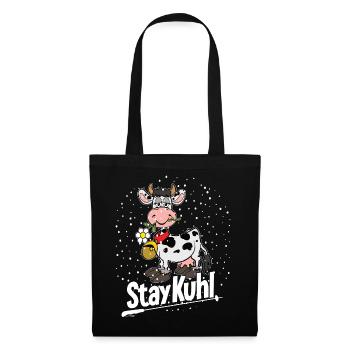 Stay Kuh! Winterkuh mit Blume - Stoffbeutel - Schwarz - Vorne