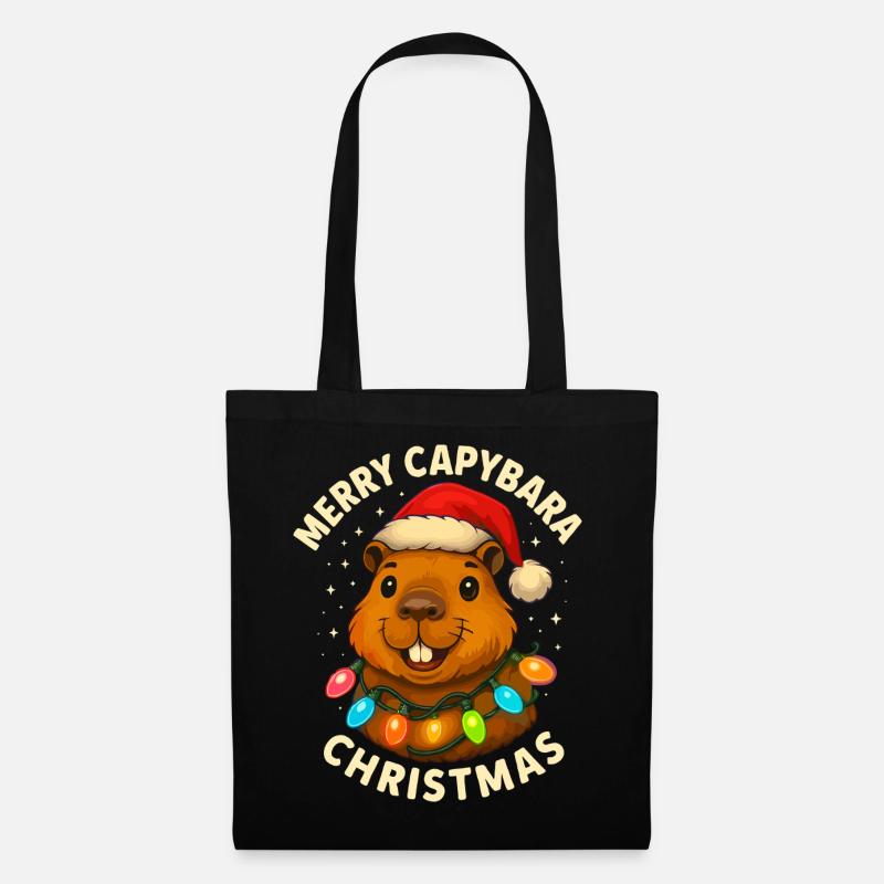 Capybara Weihnachten Weihnachtsmann Xmas - Stoffbeutel - Schwarz