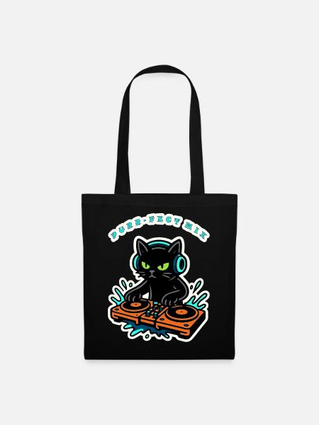 Purrfect Mix – Lustige schwarze Katzen-DJ Neonmusik - Stoffbeutel - Schwarz
