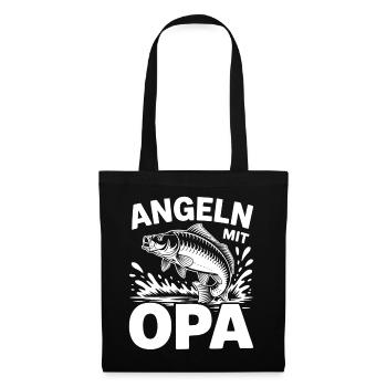 Angeln mit Opa – Fisch Motiv - Stoffbeutel - Schwarz - Vorne