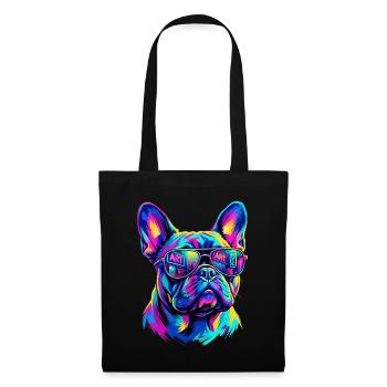 Pop Art Französische Bulldogge NYC Brille - Stoffbeutel - Schwarz - Vorne