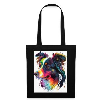Regenbogen-Porträthund - Stoffbeutel - Schwarz - Vorne