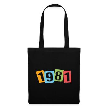 Geboren 1981 – Geburtstag mit großen bunten Zahlen - Stoffbeutel - Schwarz - Vorne