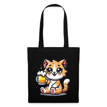 Cute Cat Drinking Beer - Stoffbeutel - Schwarz - Vorne