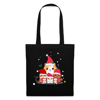 Lustige Weihnachtskatzen - Stoffbeutel - Schwarz - Vorne