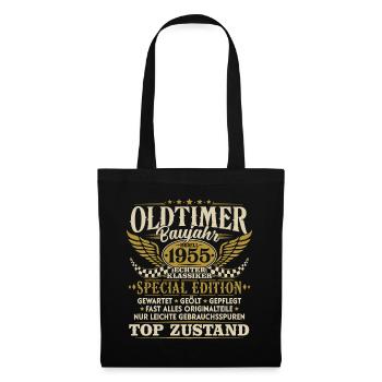 Oldtimer Baujahr 1955 Jahrgang Geburtstag Geschenk - Stoffbeutel - Schwarz - Vorne