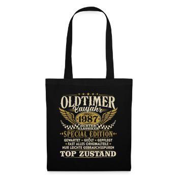 Oldtimer Baujahr 1987 Jahrgang Geburtstag Geschenk - Stoffbeutel - Schwarz - Vorne