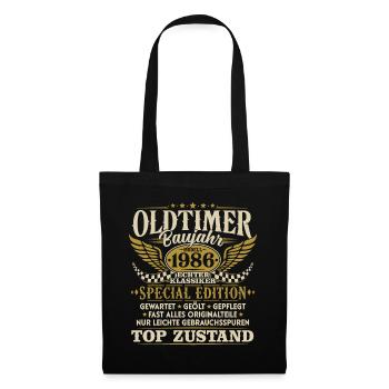 Oldtimer Baujahr 1986 Jahrgang Geburtstag Geschenk - Stoffbeutel - Schwarz - Vorne