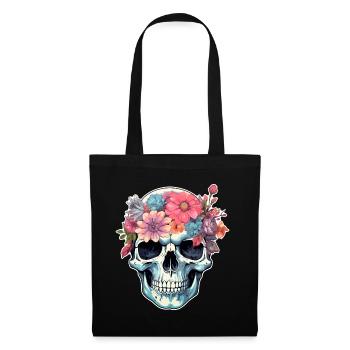 Human Skull & Flowers 16 - Tote Bag - black - Front