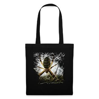 Wasp spider on silken thread in lurking position - Tote Bag - black - Front