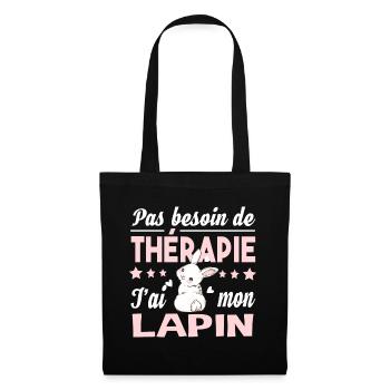 Lapin thérapie animal de compagnie. Cadeau t-shirt - Sac en tissu - noir - Devant