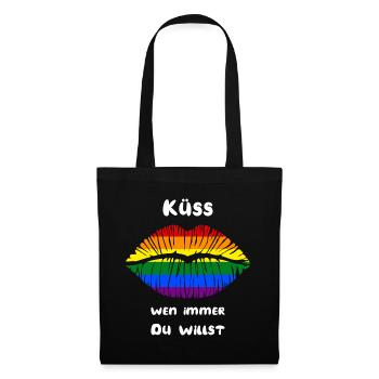 Küss wen immer Du willst Pride Regenbogen Kussmund - Stoffbeutel - Schwarz - Vorne