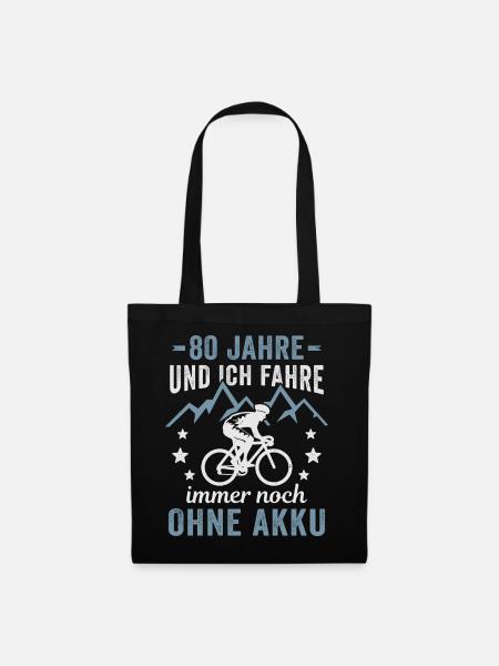 Radfahrer 80. Geburtstag Fahrrad ohne Akku - Stoffbeutel - Schwarz